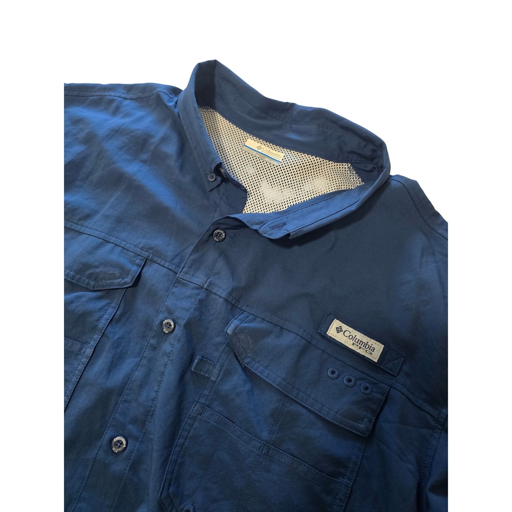 Columbia PFG Tamiami II Navy Blue Fishing Shirt Mens 2XL FM7077 Short Sleeve EUC